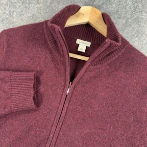 LL Bean Cashmere Sweater Womens Large Petite Red Full Zip Mock Neck Knit